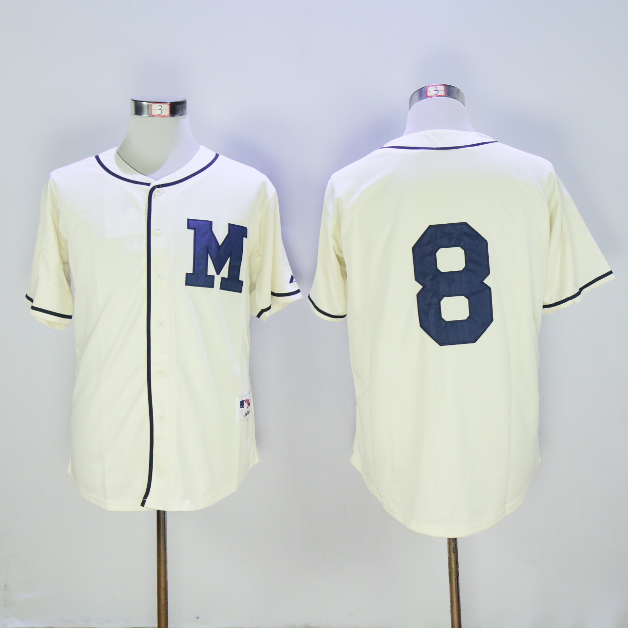 Men Milwaukee Brewers 8 Braun Cream 1913 MLB Jerseys